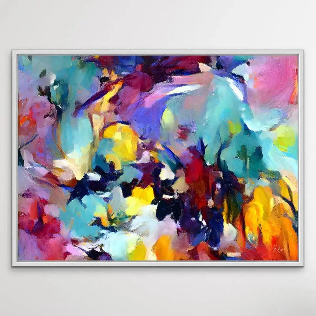 Be Still My Heart - Colourful Floral Abstract Pink Blue Artwork Canvas Print - I Heart Wall Art - Poster Print, Canvas Print or Framed Art Print