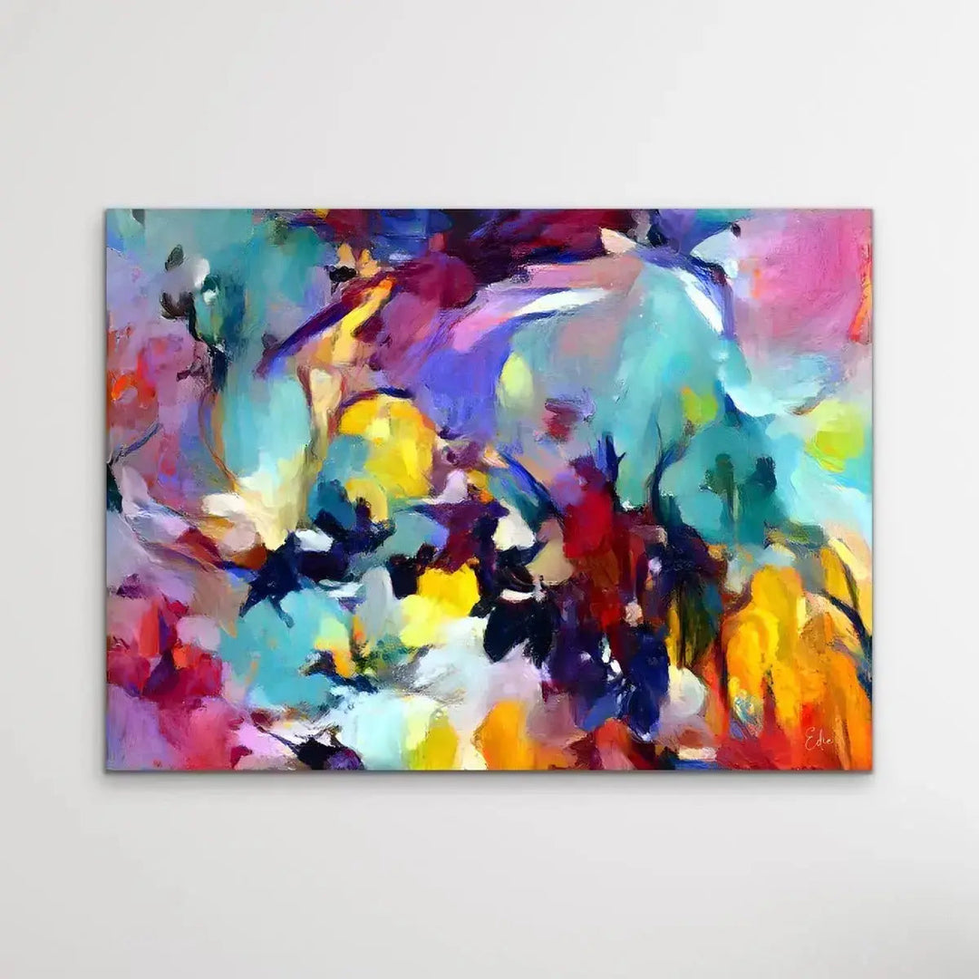 Be Still My Heart - Colourful Floral Abstract Pink Blue Artwork Canvas Print - I Heart Wall Art - Poster Print, Canvas Print or Framed Art Print