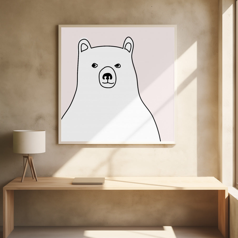 Bear In a Pink Square - Square Stretched Canvas, Poster or Fine Art Print I Heart Wall Art