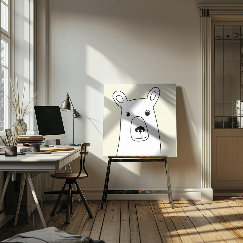 Bear In a Yellow Square - Square Stretched Canvas, Poster or Fine Art Print I Heart Wall Art