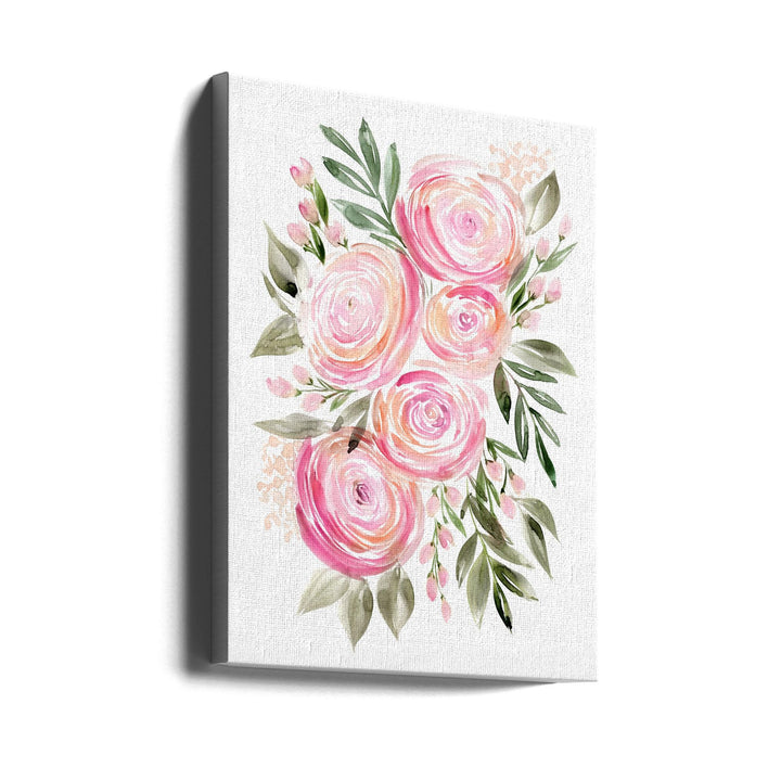 Begonia pink ranunculus bouquet - Stretched Canvas, Poster or Fine Art Print I Heart Wall Art