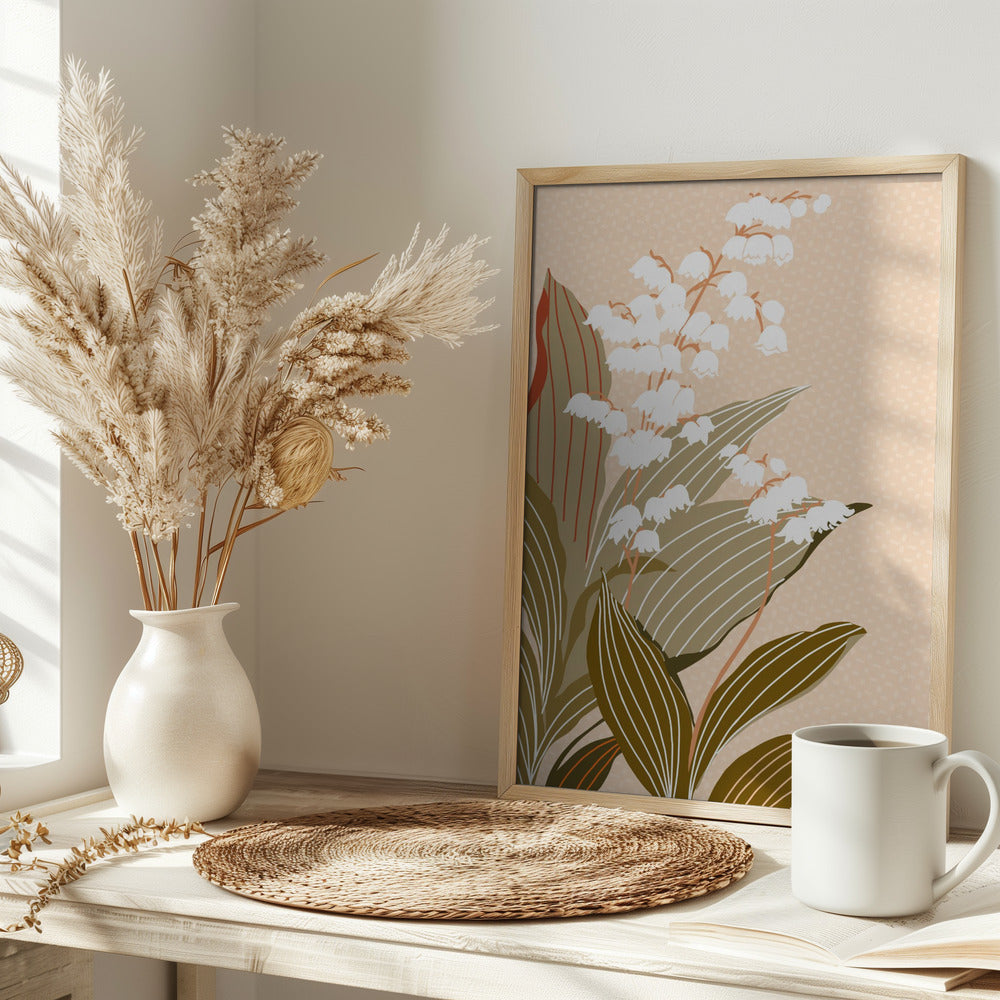 Big flowers Lily of the valley peach - Stretched Canvas, Poster or Fine Art Print I Heart Wall Art