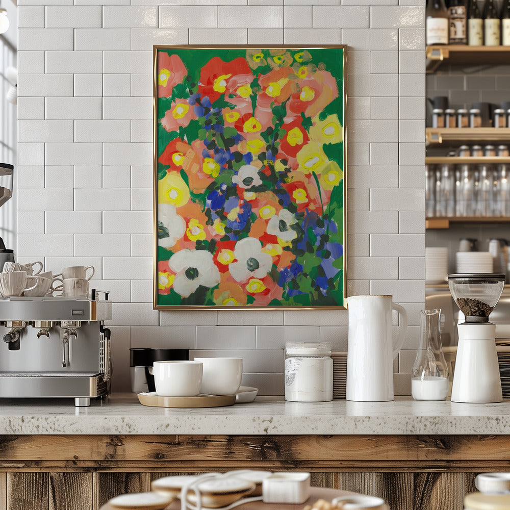 Big White Flower With Blue Bells - Stretched Canvas, Poster or Fine Art Print I Heart Wall Art