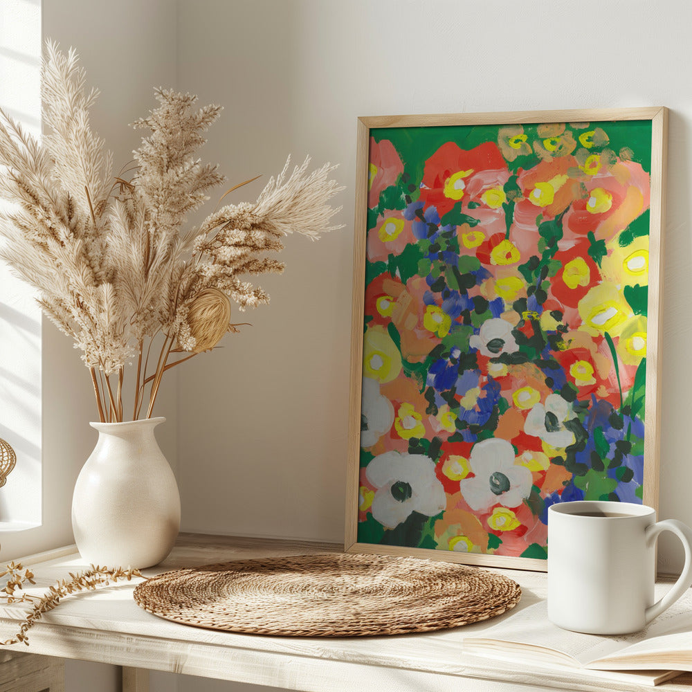 Big White Flower With Blue Bells - Stretched Canvas, Poster or Fine Art Print I Heart Wall Art