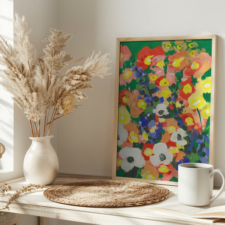 Big White Flower With Blue Bells - Stretched Canvas, Poster or Fine Art Print I Heart Wall Art