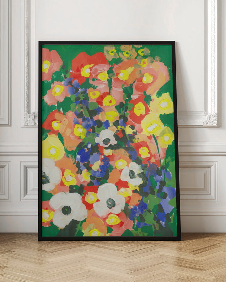 Big White Flower With Blue Bells - Stretched Canvas, Poster or Fine Art Print I Heart Wall Art