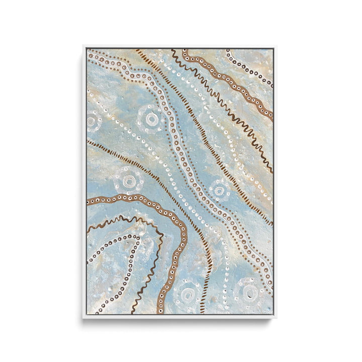Bird Tracks In The Sky-  Blue Aboriginal Art Print by Holly Stowers - Canvas or Fine Art Dot Painting (Copy) (Copy) I Heart Wall Art Australia