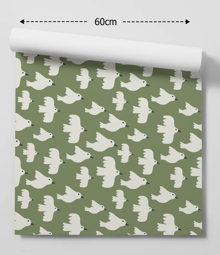 Birdies On Green - Peel and Stick Removable Wallpaper - I Heart Wall Art - Poster Print, Canvas Print or Framed Art Print