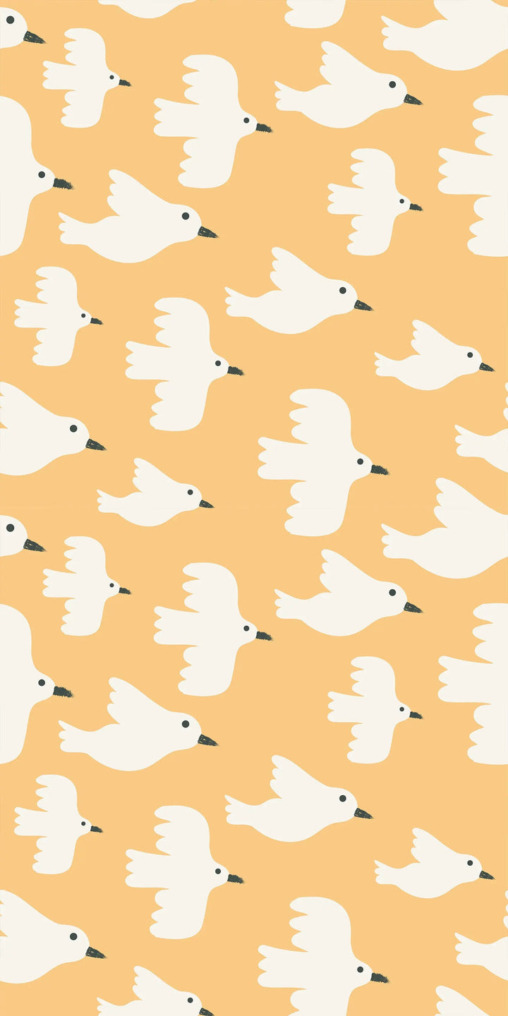Birdies On Yellow - Peel and Stick Removable Wallpaper I Heart Wall Art Australia 