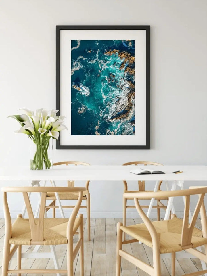 Birds Eye View - Aerial Ocean Art Print Stretched Canvas Wall Art - I Heart Wall Art - Poster Print, Canvas Print or Framed Art Print