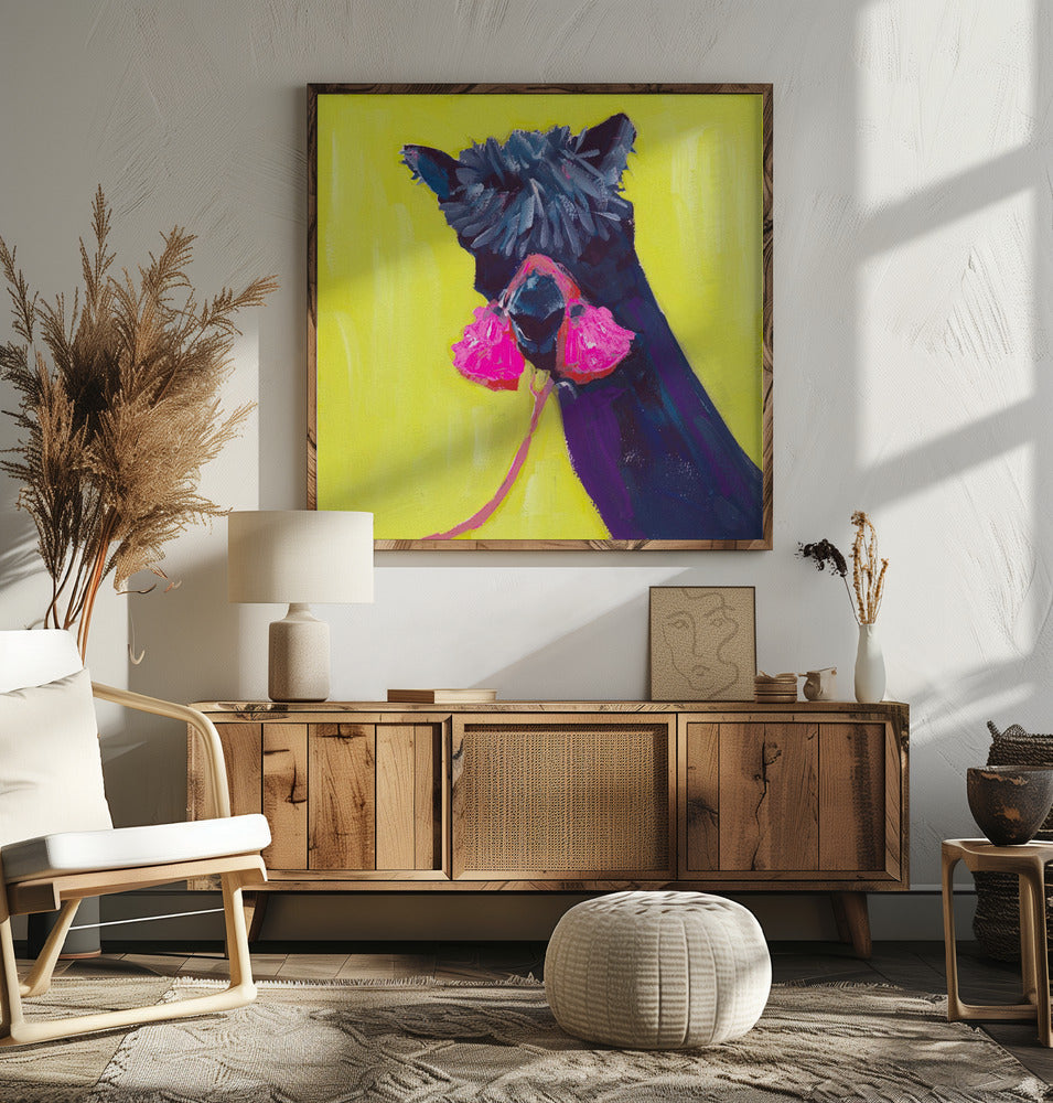 Black Alpaca - Square Stretched Canvas, Poster or Fine Art Print I Heart Wall Art
