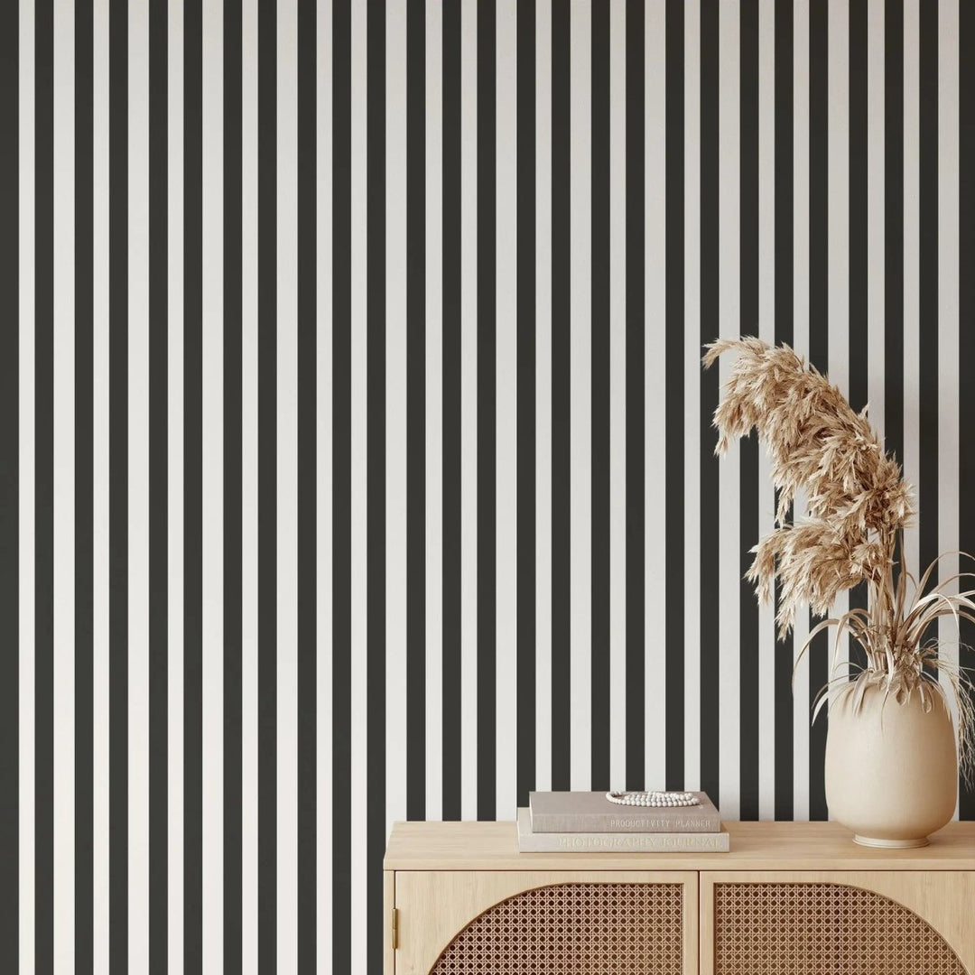 Black and White Stripe - Thick Black and and White Striped Removable Wallpaper - I Heart Wall Art - Poster Print, Canvas Print or Framed Art Print