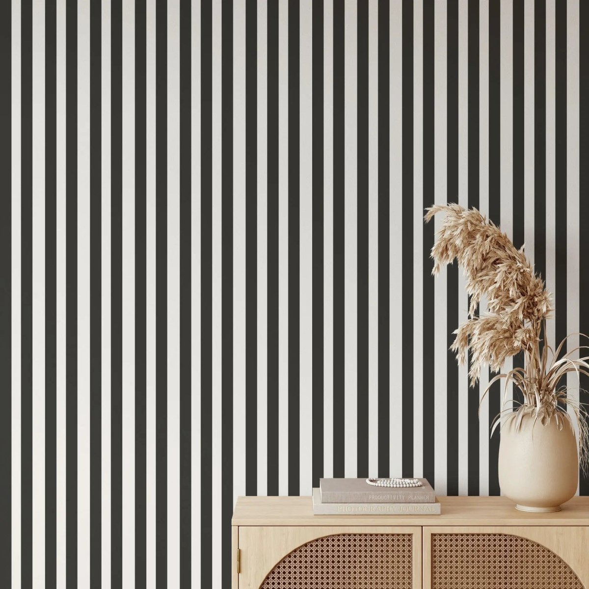 Black and White Stripe - Thick Black and and White Striped Removable Wallpaper - I Heart Wall Art - Poster Print, Canvas Print or Framed Art Print