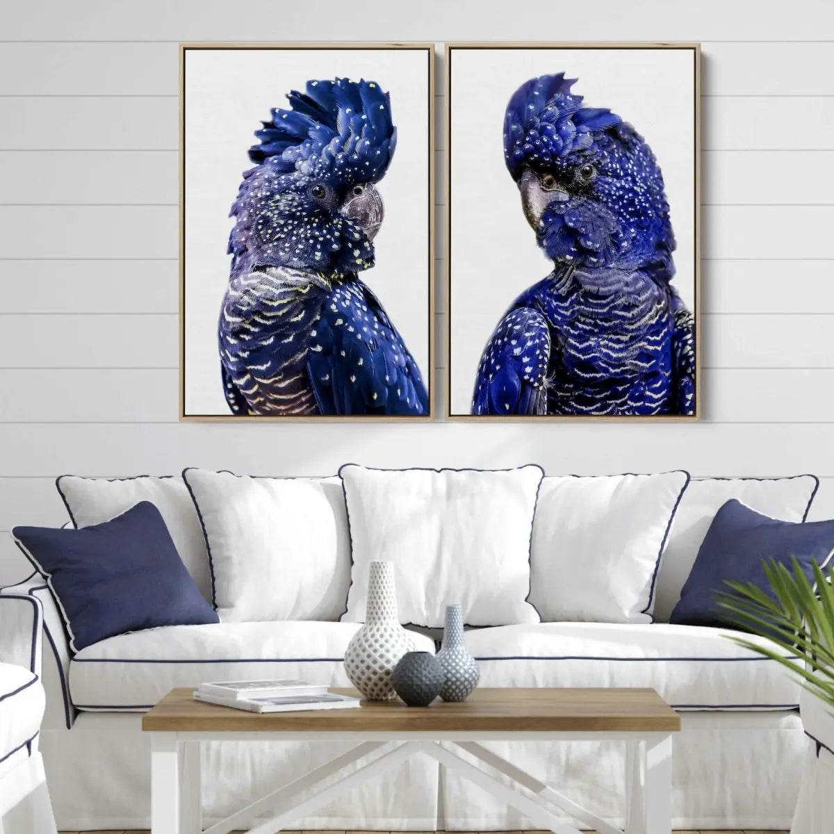 Black Cockatoo Pair - Two Piece Black Cockatoo Stretched Canvas Framed Wall Art Diptych - I Heart Wall Art - Poster Print, Canvas Print or Framed Art Print