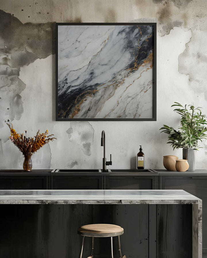Black Gold Marble - Square Stretched Canvas, Poster or Fine Art Print - I Heart Wall Art - Poster Print, Canvas Print or Framed Art Print