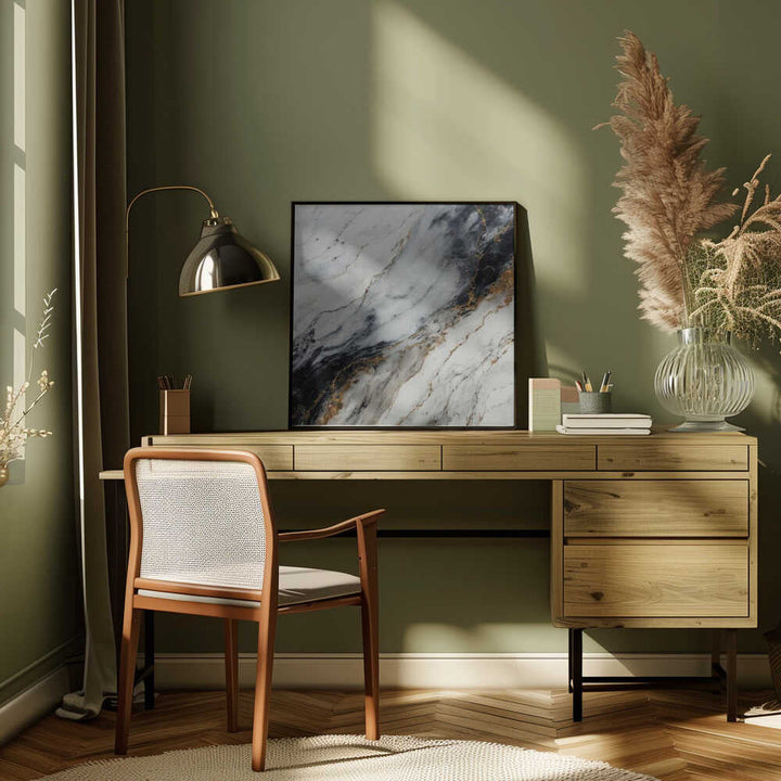 Black Gold Marble - Square Stretched Canvas, Poster or Fine Art Print - I Heart Wall Art - Poster Print, Canvas Print or Framed Art Print