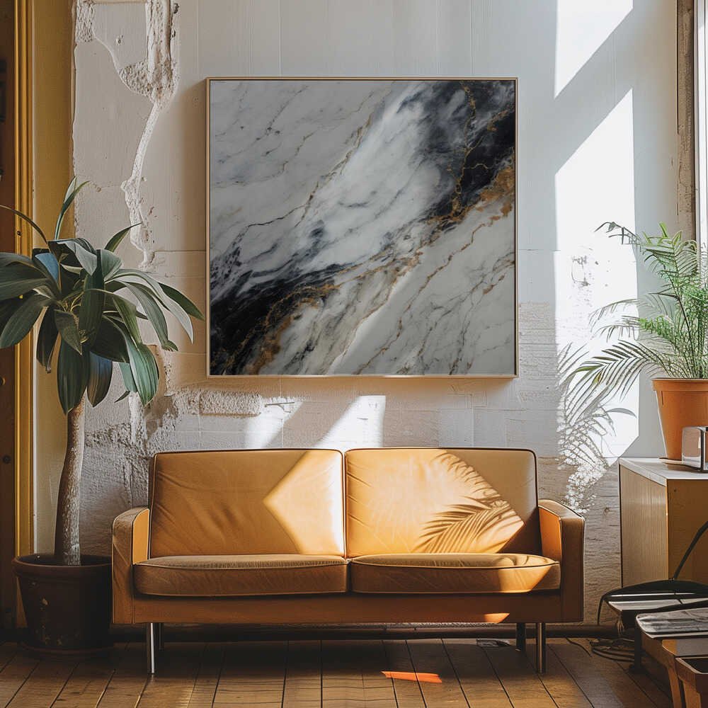 Black Gold Marble - Square Stretched Canvas, Poster or Fine Art Print - I Heart Wall Art - Poster Print, Canvas Print or Framed Art Print