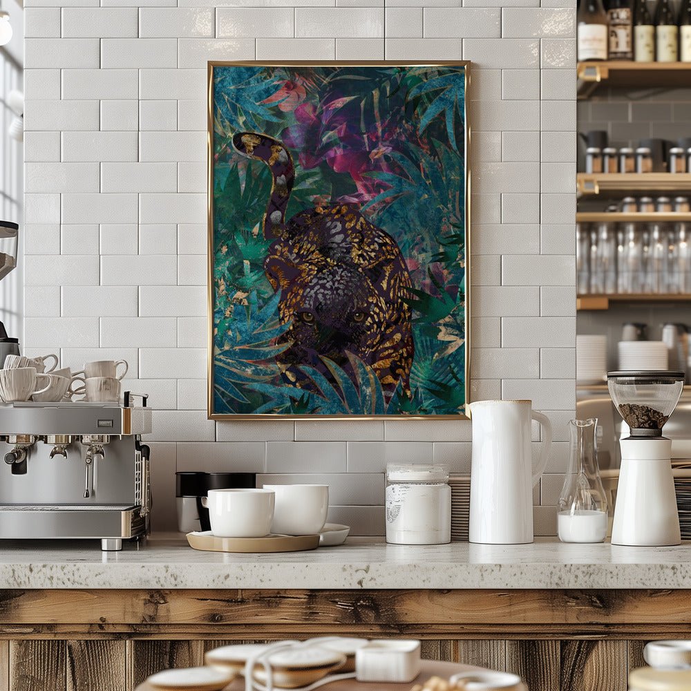 Black gold tropical jungle jaguar - Stretched Canvas, Poster or Fine Art Print - I Heart Wall Art - Poster Print, Canvas Print or Framed Art Print