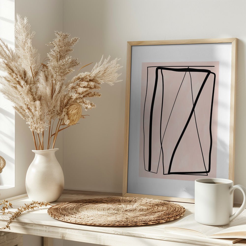 Black Lines On A Soft Peach Background - Stretched Canvas, Poster or Fine Art Print - I Heart Wall Art - Poster Print, Canvas Print or Framed Art Print