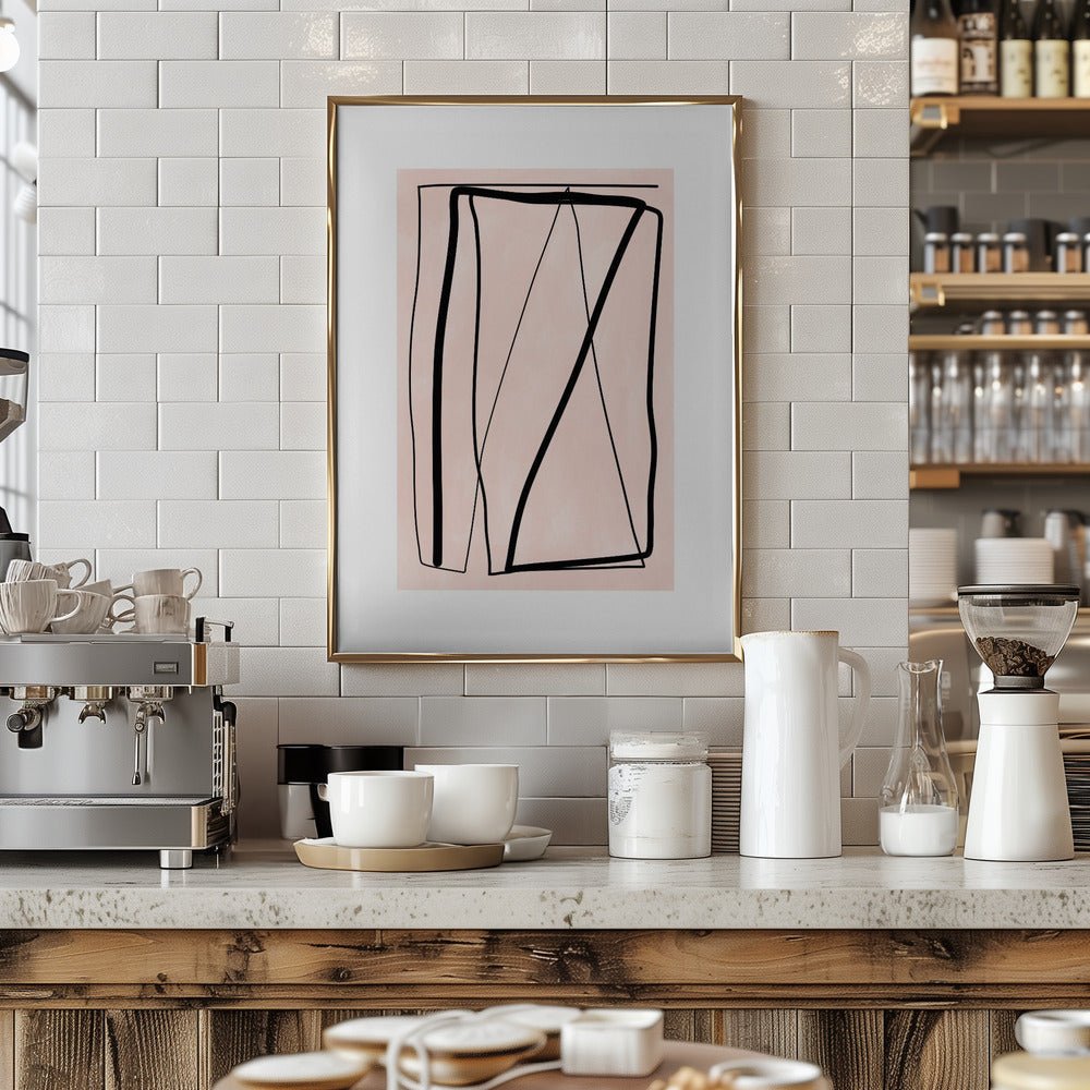 Black Lines On A Soft Peach Background - Stretched Canvas, Poster or Fine Art Print - I Heart Wall Art - Poster Print, Canvas Print or Framed Art Print