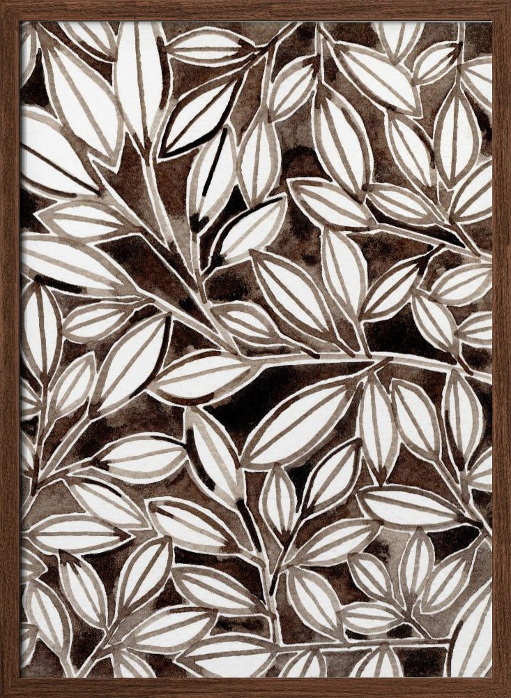 Black &amp; White Leaves - Stretched Canvas, Poster or Fine Art Print - I Heart Wall Art - Poster Print, Canvas Print or Framed Art Print