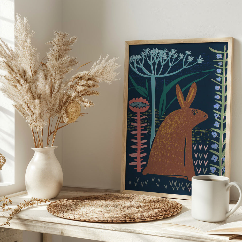 Block print bunny - Stretched Canvas, Poster or Fine Art Print I Heart Wall Art