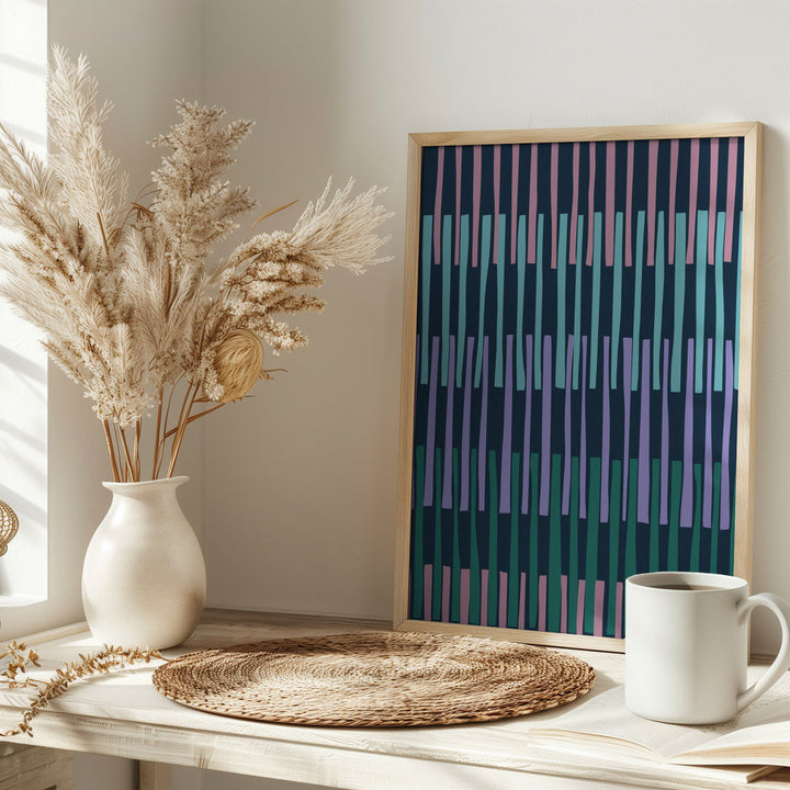 Block print geometrics stripes dark blue - Stretched Canvas, Poster or Fine Art Print I Heart Wall Art