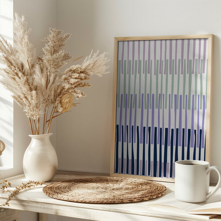 Block print geometrics stripes lilac blue - Stretched Canvas, Poster or Fine Art Print I Heart Wall Art