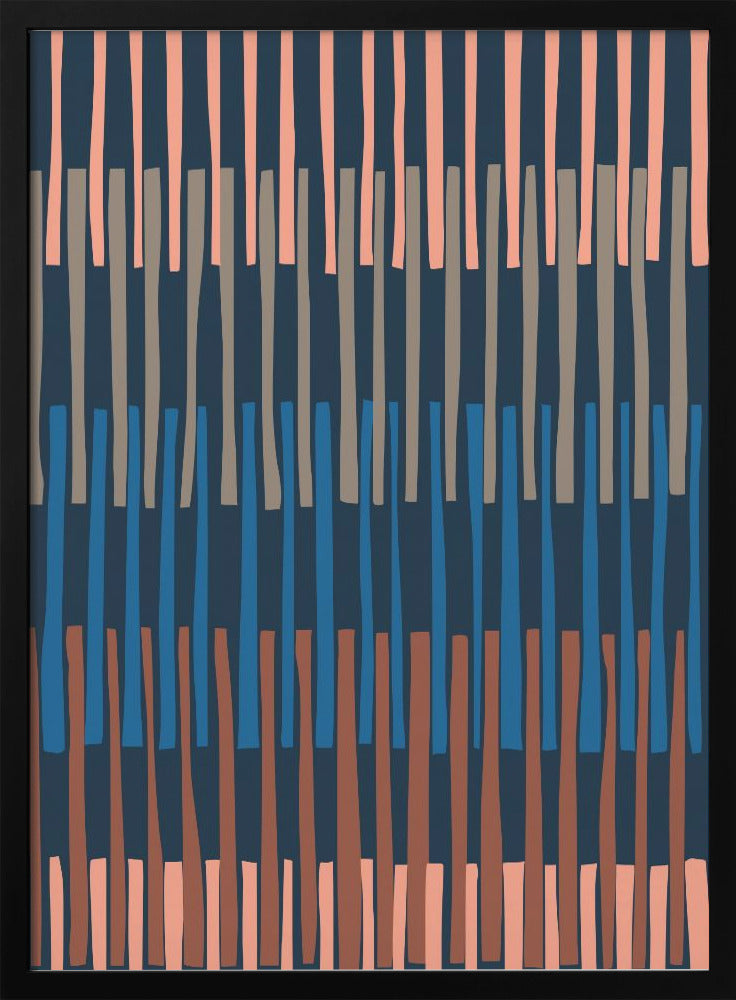 Block print geometrics stripes nocturnal blue - Stretched Canvas, Poster or Fine Art Print I Heart Wall Art