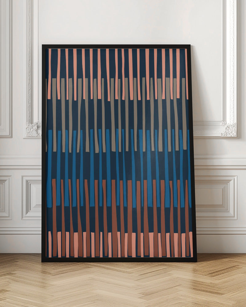 Block print geometrics stripes nocturnal blue - Stretched Canvas, Poster or Fine Art Print I Heart Wall Art
