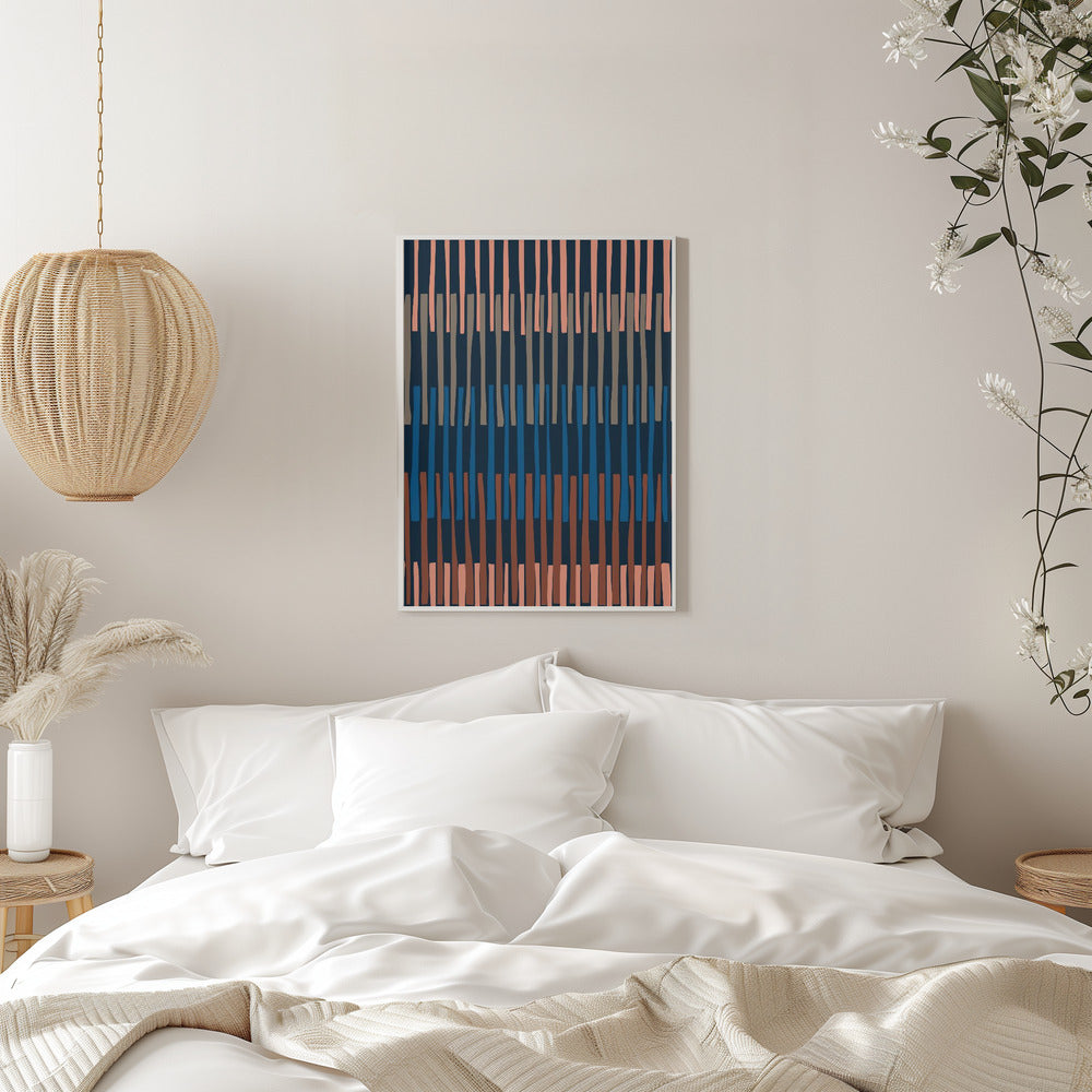 Block print geometrics stripes nocturnal blue - Stretched Canvas, Poster or Fine Art Print I Heart Wall Art