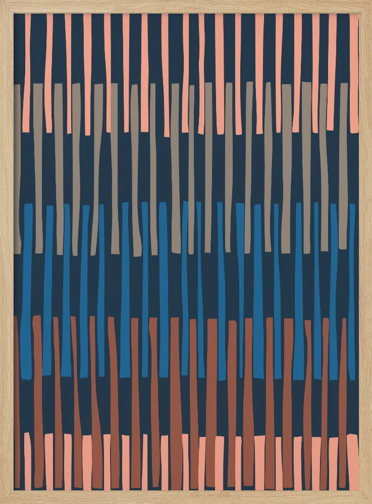 Block print geometrics stripes nocturnal blue - Stretched Canvas, Poster or Fine Art Print I Heart Wall Art