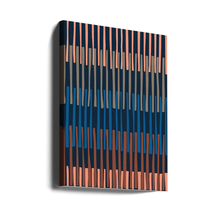 Block print geometrics stripes nocturnal blue - Stretched Canvas, Poster or Fine Art Print I Heart Wall Art