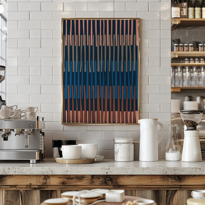Block print geometrics stripes nocturnal blue - Stretched Canvas, Poster or Fine Art Print I Heart Wall Art