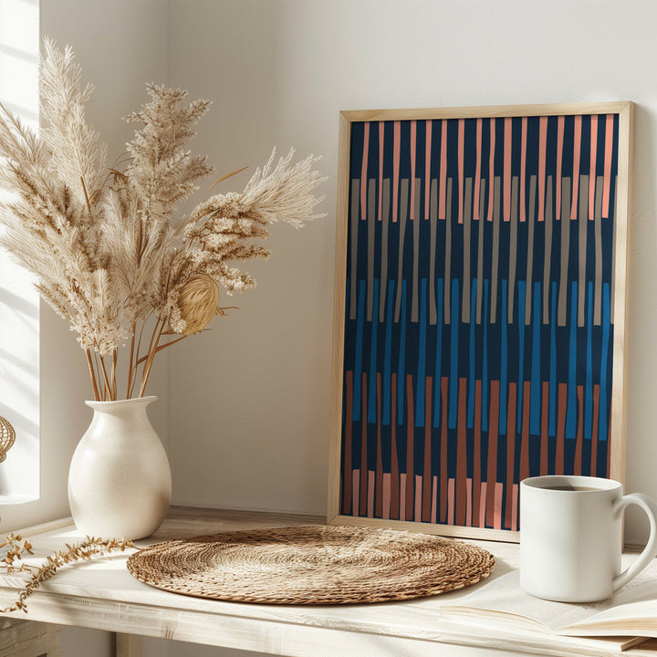 Block print geometrics stripes nocturnal blue - Stretched Canvas, Poster or Fine Art Print I Heart Wall Art
