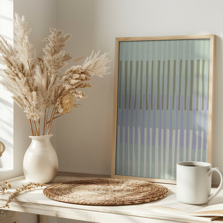 Block print geometrics stripes sage - Stretched Canvas, Poster or Fine Art Print I Heart Wall Art
