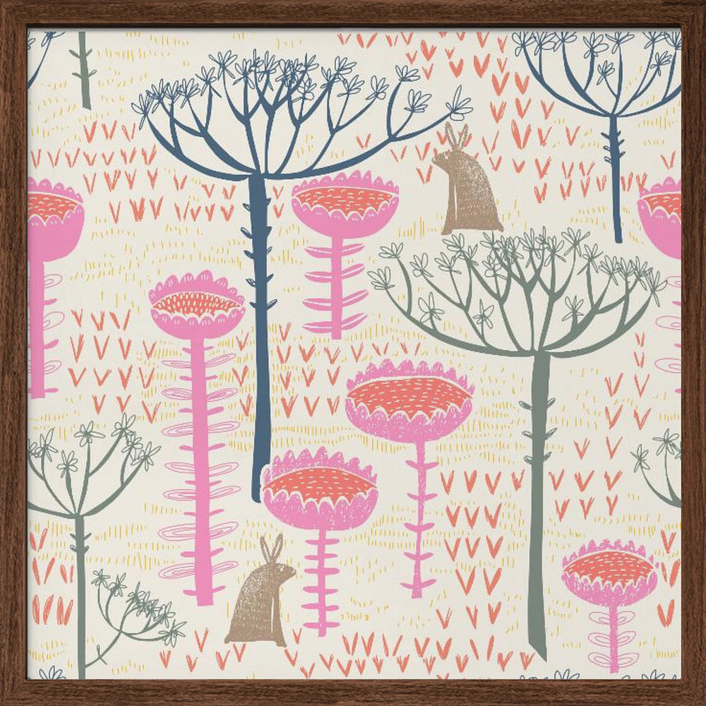 Block print scandinavian meadow - Square Stretched Canvas, Poster or Fine Art Print I Heart Wall Art
