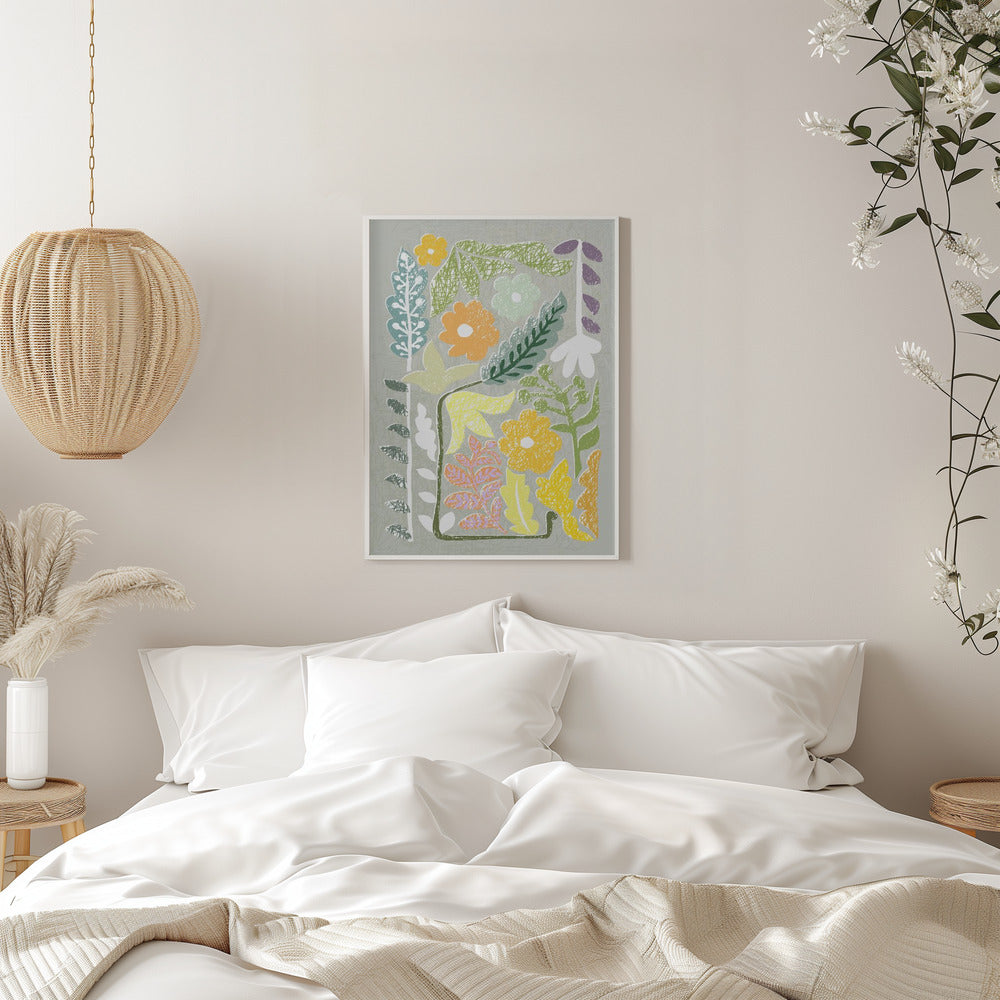 Block print spring meadow - Stretched Canvas, Poster or Fine Art Print I Heart Wall Art