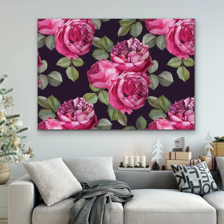 Bloom - Green and Pink Rose Stretched Canvas Print - I Heart Wall Art - Poster Print, Canvas Print or Framed Art Print