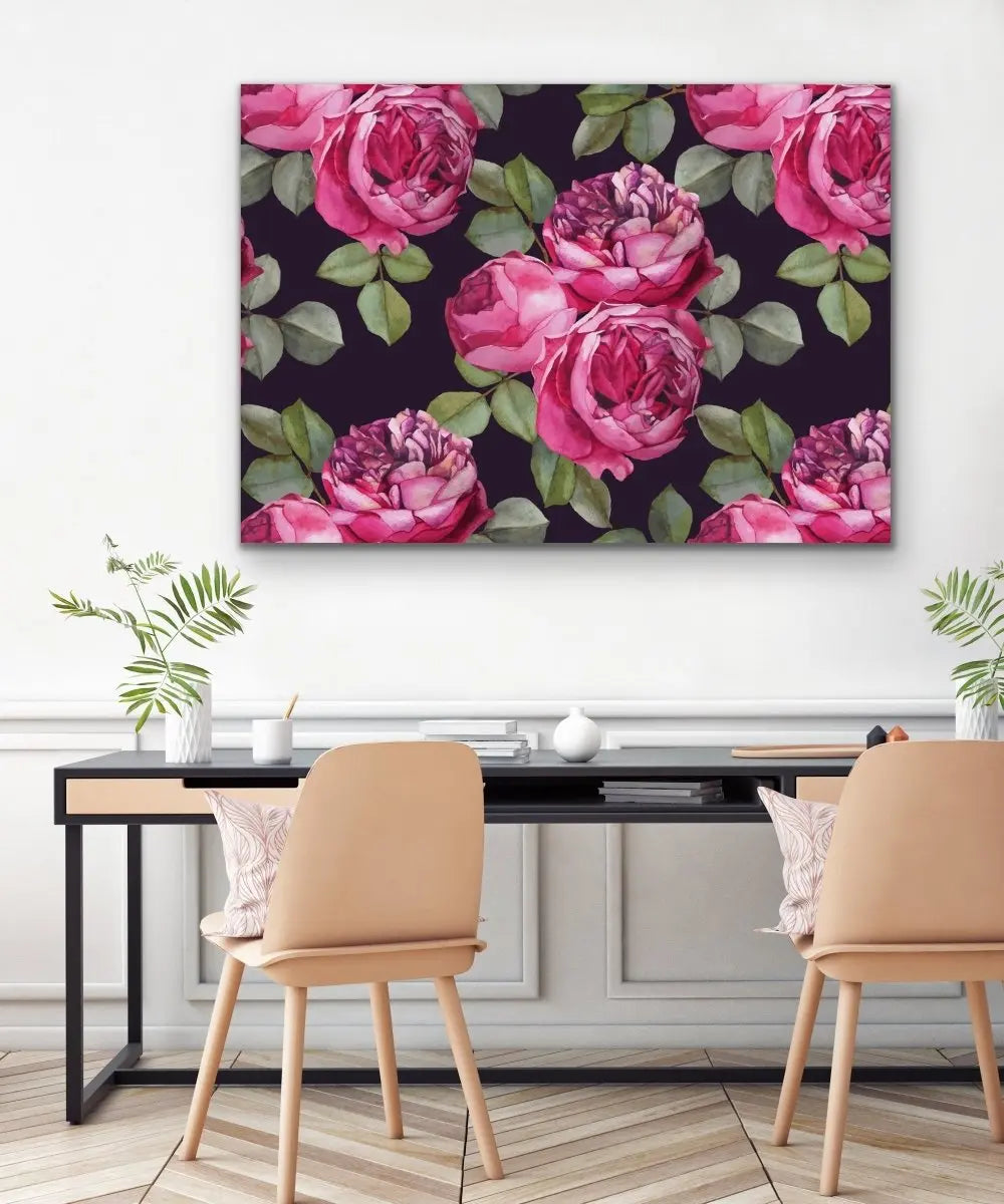 Bloom - Green and Pink Rose Stretched Canvas Print - I Heart Wall Art - Poster Print, Canvas Print or Framed Art Print