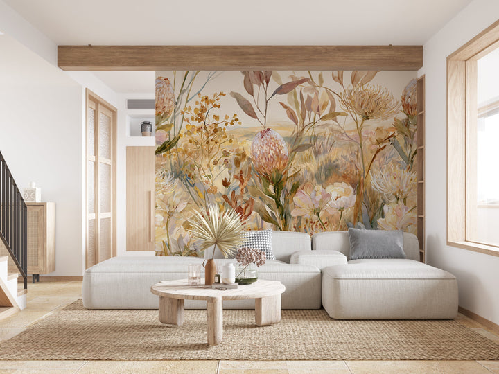 Blooming Horizon- Floral Peel and Stick Premium Wallpaper Mural
