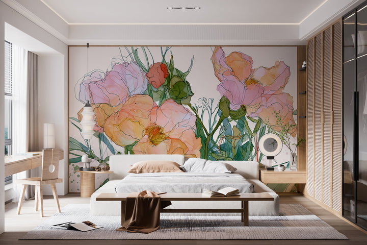 Blooming Serenade - Floral Peel and Stick Premium Wallpaper Mural