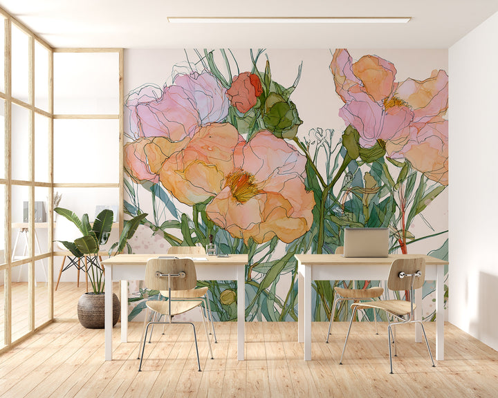 Blooming Serenade - Floral Peel and Stick Premium Wallpaper Mural