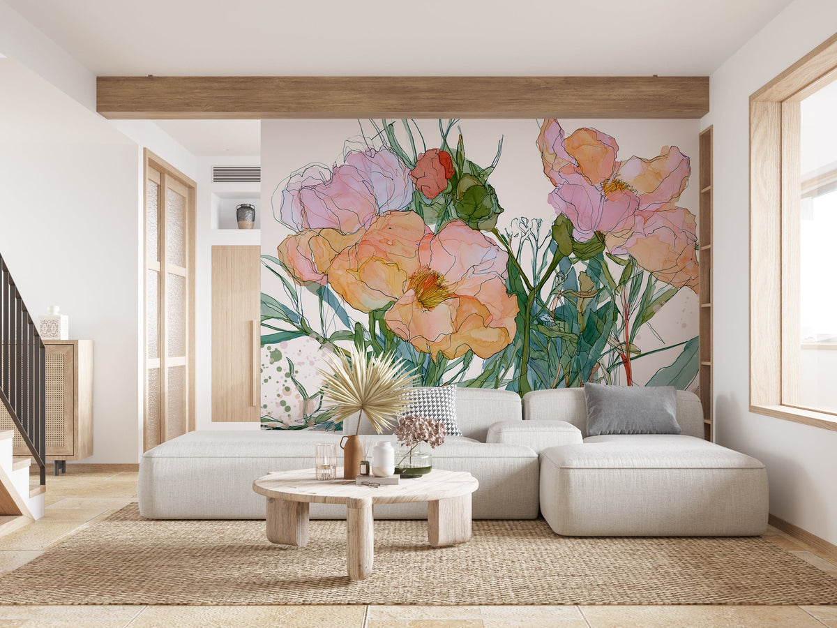 Blooming Serenade - Floral Peel and Stick Premium Wallpaper Mural
