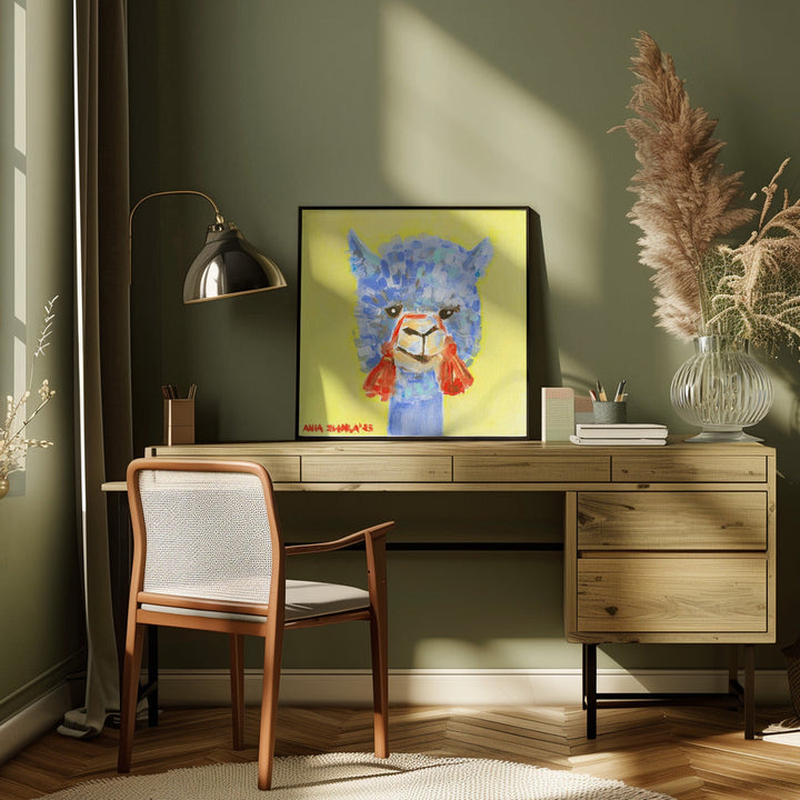 Blue Alpaca - Square Stretched Canvas, Poster or Fine Art Print I Heart Wall Art