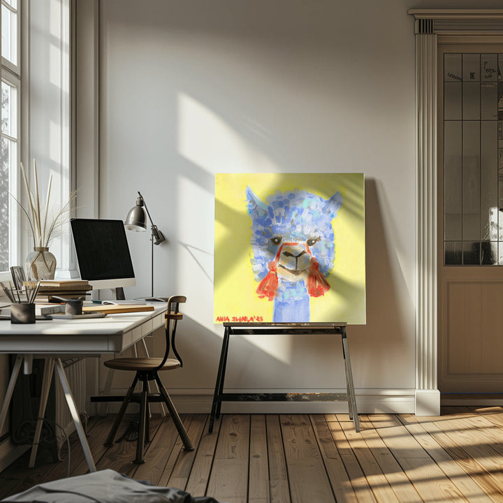 Blue Alpaca - Square Stretched Canvas, Poster or Fine Art Print I Heart Wall Art