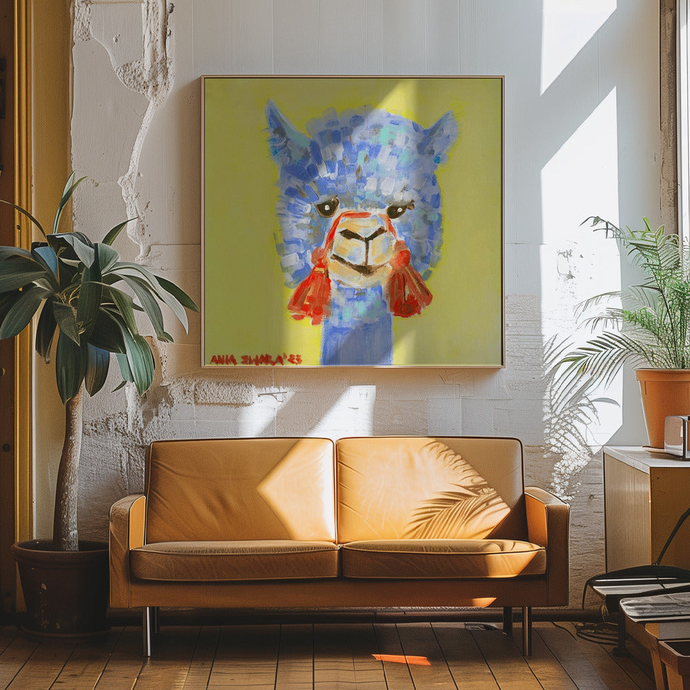 Blue Alpaca - Square Stretched Canvas, Poster or Fine Art Print I Heart Wall Art