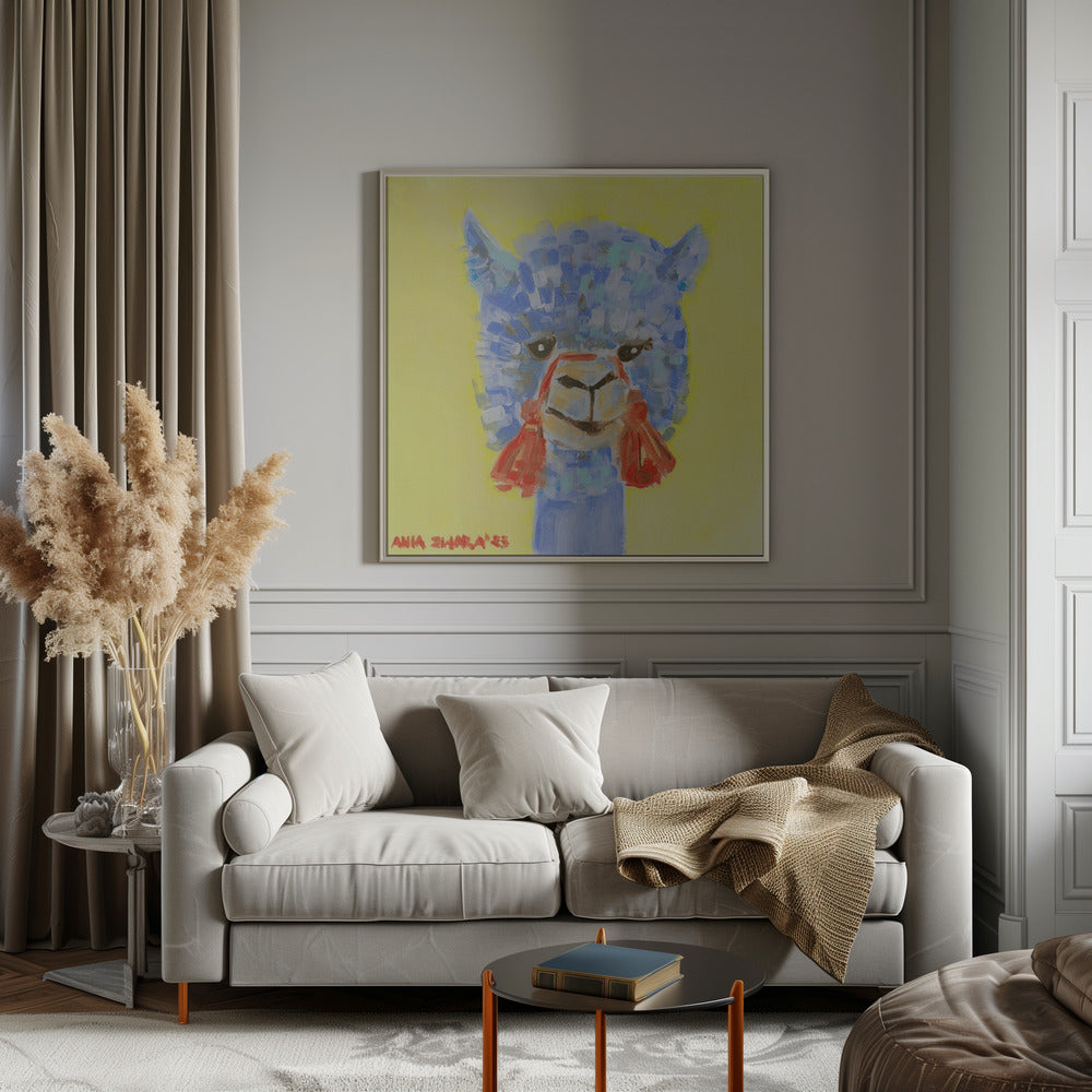 Blue Alpaca - Square Stretched Canvas, Poster or Fine Art Print I Heart Wall Art