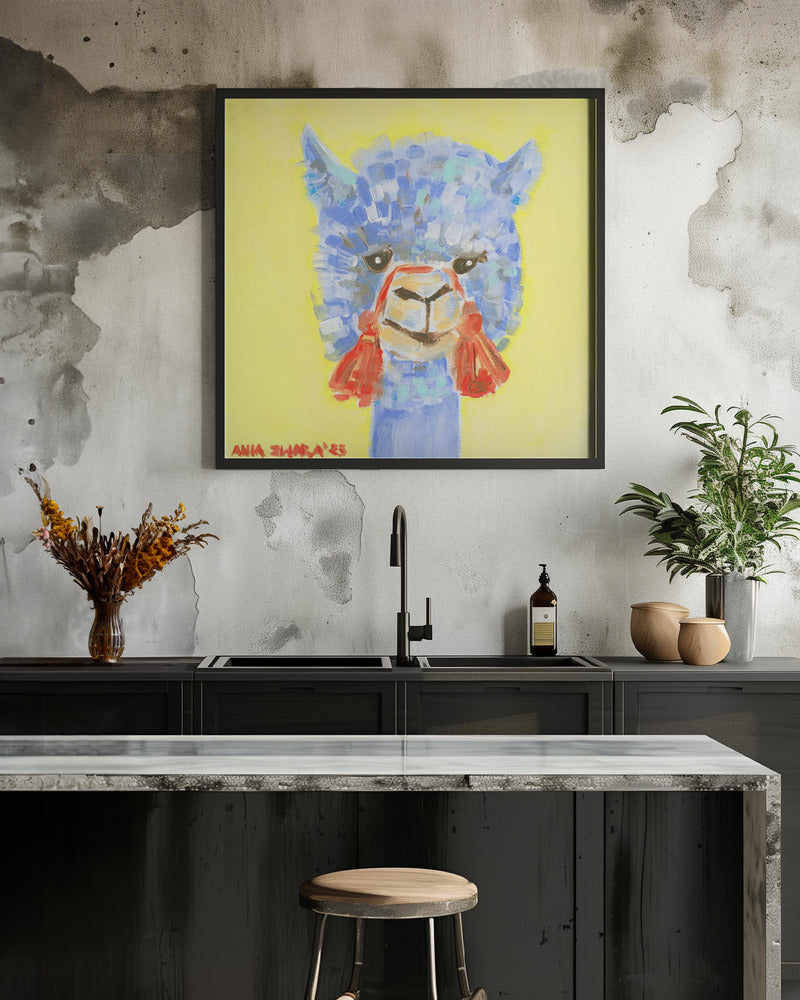 Blue Alpaca - Square Stretched Canvas, Poster or Fine Art Print I Heart Wall Art