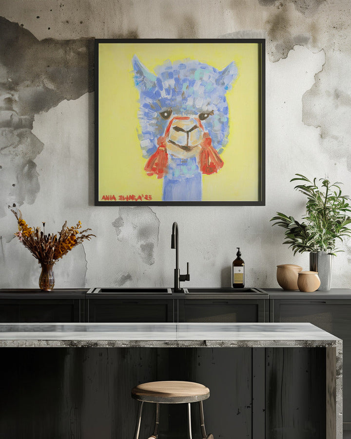 Blue Alpaca - Square Stretched Canvas, Poster or Fine Art Print I Heart Wall Art